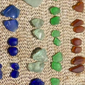 rows of matching pairs of colored beach glass