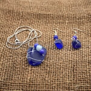 Cobalt Blue Beach Glass Necklace and Earring Set