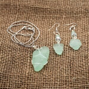 Seafoam Beach Glass Necklace and Earring Set