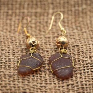 Brown Beach Glass Earrings